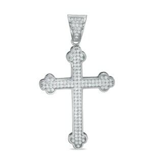 Cubic Zirconia Composite Scalloped Cross Charm in Sterling Silver