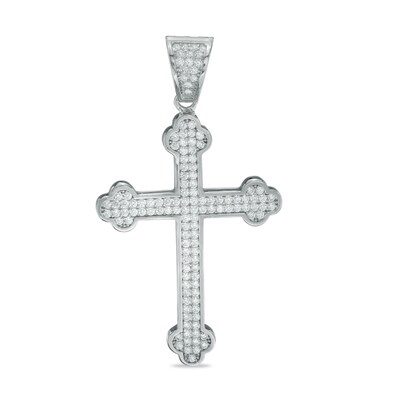 Cubic Zirconia Composite Scalloped Cross Charm in Sterling Silver