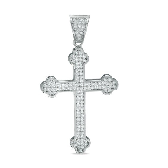 Cubic Zirconia Composite Scalloped Cross Charm in Sterling Silver