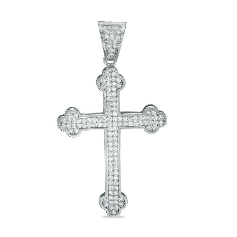 Cubic Zirconia Composite Scalloped Cross Charm in Sterling Silver