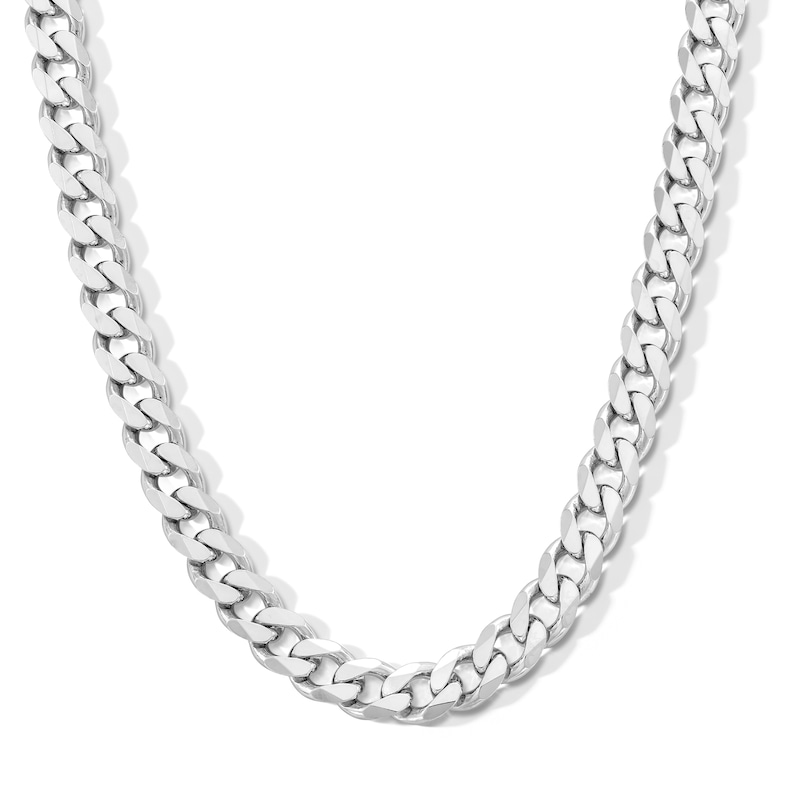 Cubic Zirconia 7mm Curb Chain Necklace in Solid Sterling Silver - 20