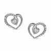 Heart-Shaped Cubic Zirconia Curly Heart Stud Earrings in Sterling Silver