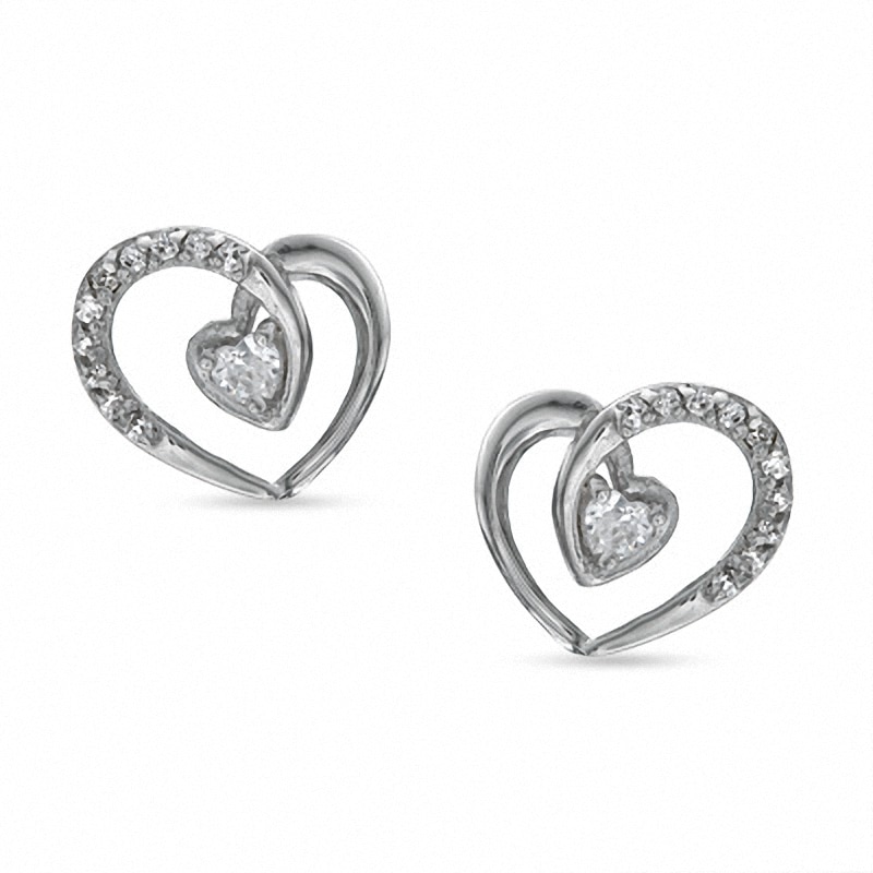Heart-Shaped Cubic Zirconia Curly Heart Stud Earrings in Sterling Silver