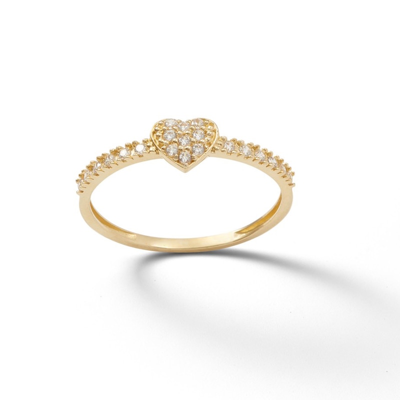 10K Solid Gold CZ Pavé Heart Ring