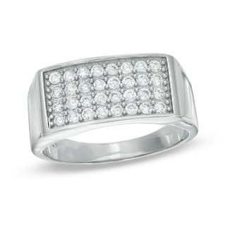 Cubic Zirconia Rectangular Cluster Ring in Sterling Silver - Size 10 ...