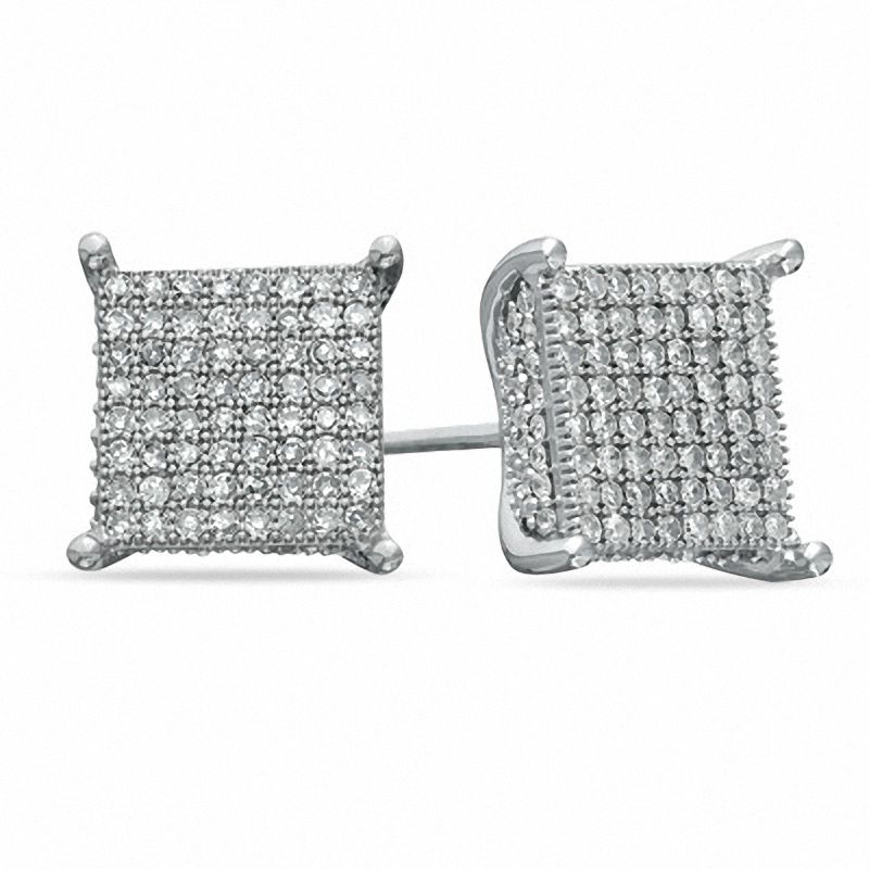 Main Image 1 of 3/4 CT. T.W. Diamond Square Stud Earrings in Sterling Silver