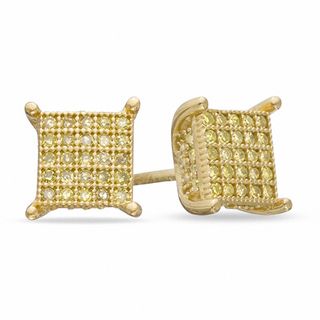 1/4 CT. T.W. Enhanced Yellow Diamond Square Stud Earrings in Yellow Rhodium Sterling Silver