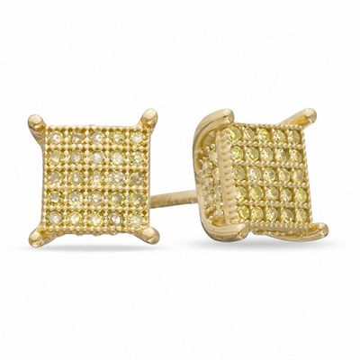 1/4 CT. T.W. Enhanced Yellow Diamond Square Stud Earrings in Yellow Rhodium Sterling Silver