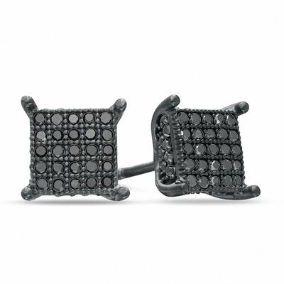 1/3 CT. T.W. Black Diamond Square Stud Earrings in Black Rhodium Sterling Silver