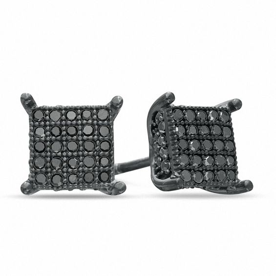 1/3 CT. T.W. Black Diamond Square Stud Earrings in Black Rhodium Sterling Silver