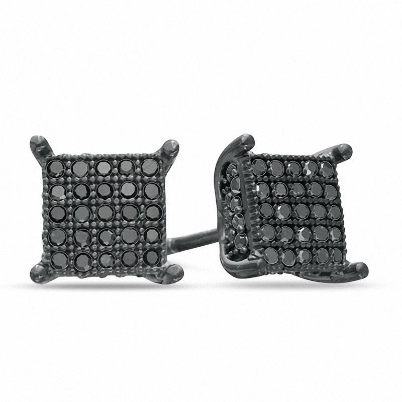 1/3 CT. T.W. Black Diamond Square Stud Earrings in Black Rhodium Sterling Silver