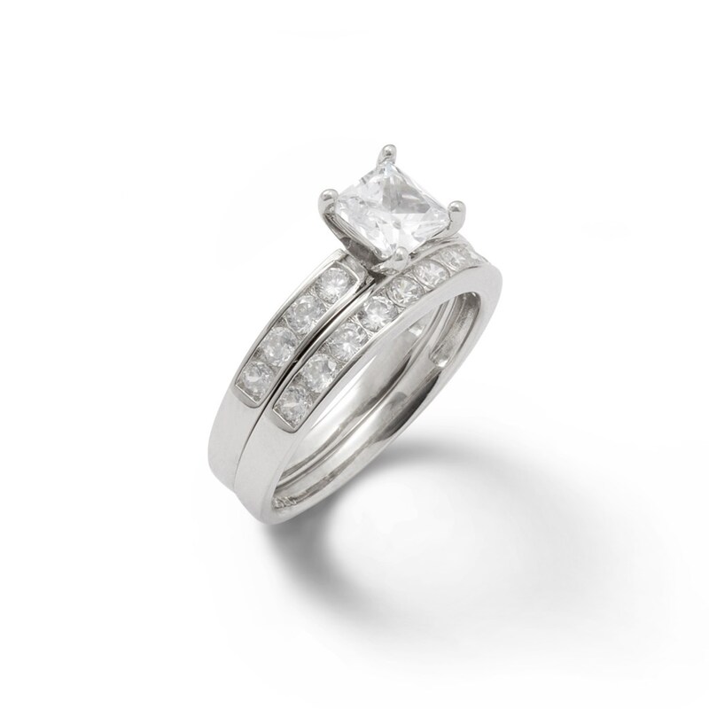 7.5.0mm Princess-Cut Cubic Zirconia Bridal Set in Sterling Silver - Size 8