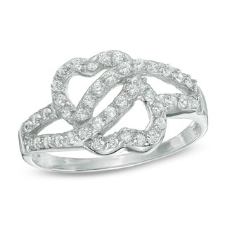 Cubic Zirconia Double Heart Ring in Sterling Silver - Size 8