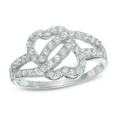 Cubic Zirconia Double Heart Ring in Sterling Silver - Size 8