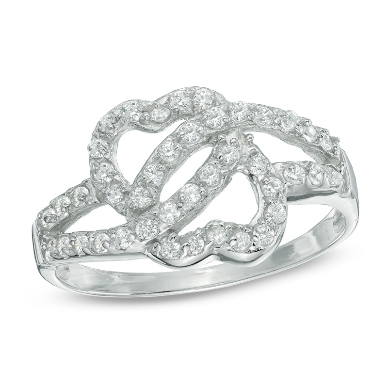 Cubic Zirconia Double Heart Ring in Sterling Silver - Size 8