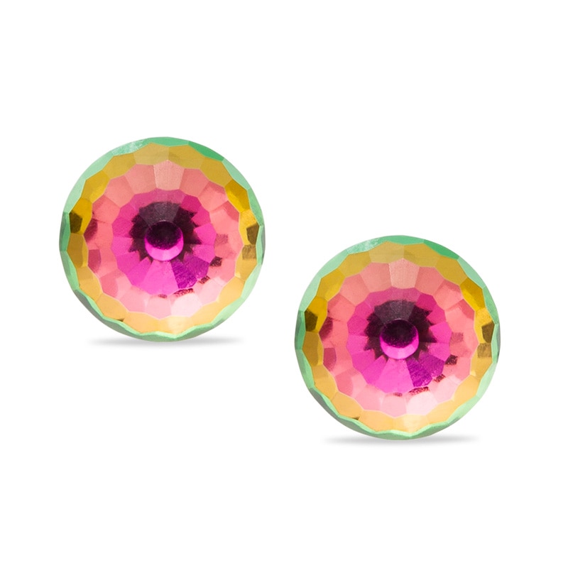 6mm Iridescent Glass Ball Stud Earrings in Sterling Silver