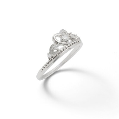 Child's Cubic Zirconia Heart Tiara Ring in Sterling Silver - Size 4