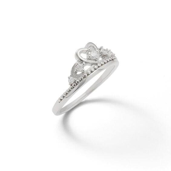 Child's Cubic Zirconia Heart Tiara Ring in Sterling Silver - Size 4
