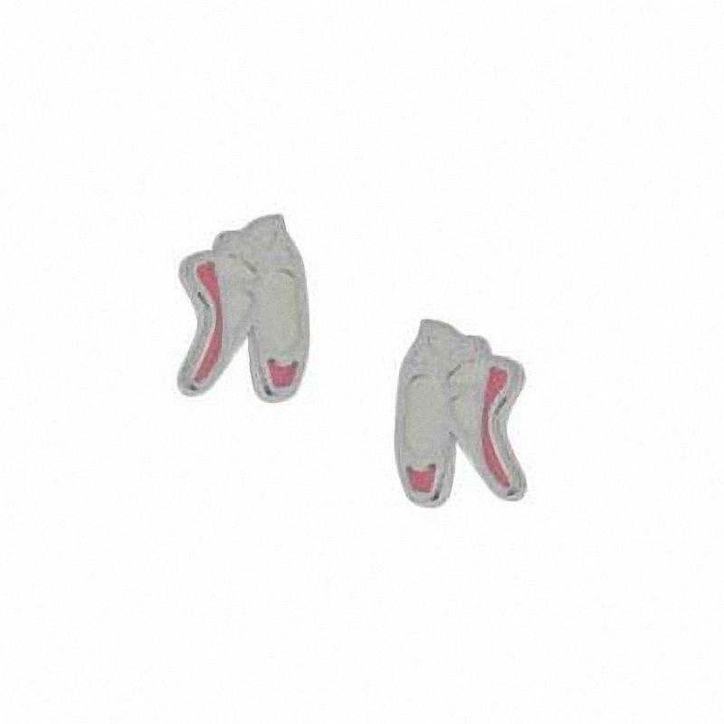 Main Image 1 of Child's Pink Enamel Ballet Slipper Stud Earrings in Sterling Silver