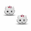 Child's Enamel Cat with Bow Stud Earrings in Sterling Silver