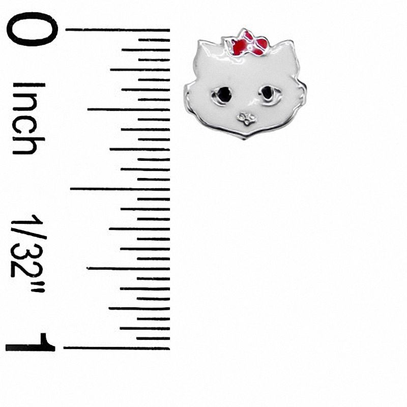 Child's Enamel Cat with Bow Stud Earrings in Sterling Silver