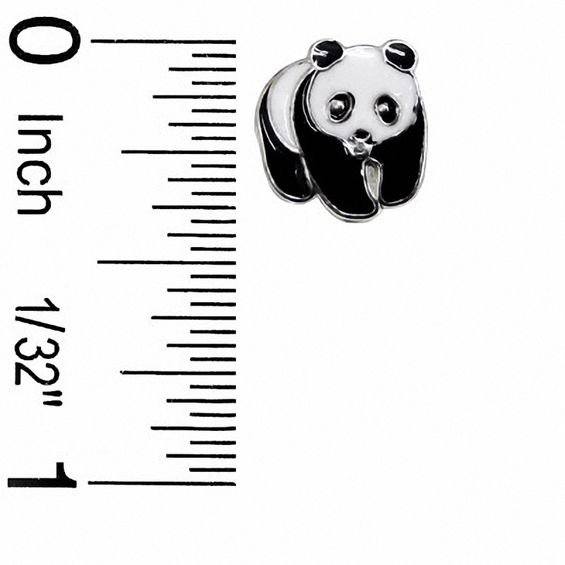 Child's Black and White Enamel Panda Stud Earrings in Sterling Silver