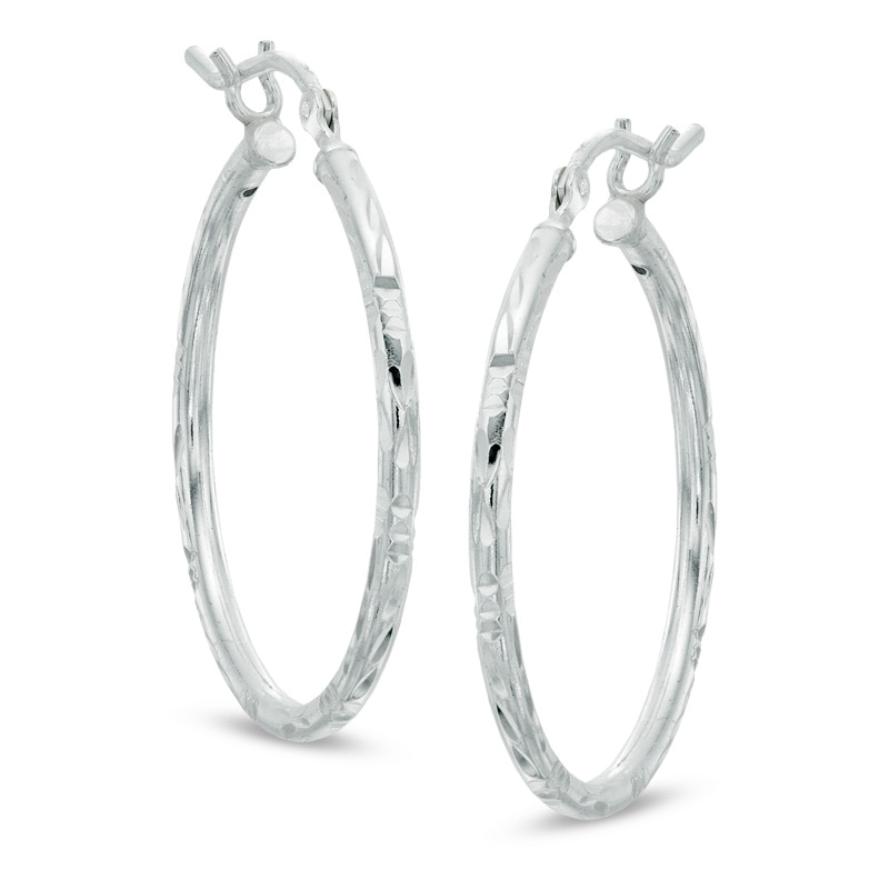 2 x 30mm Diamond-Cut Hoop Earrings in Sterling Silver