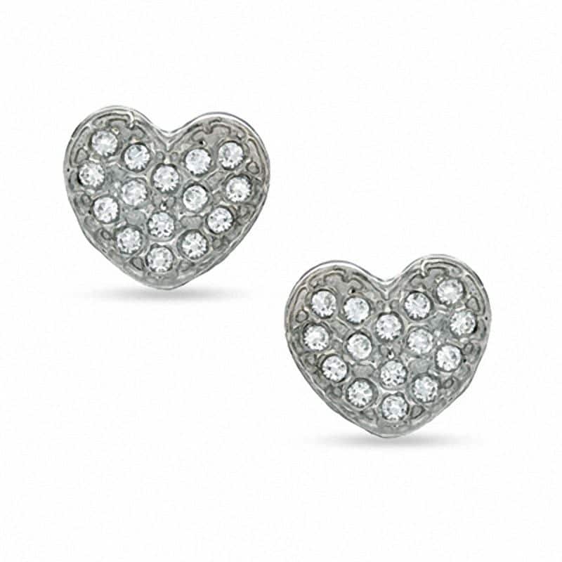 Child's Cubic Zirconia Heart Stud Earrings in Sterling Silver