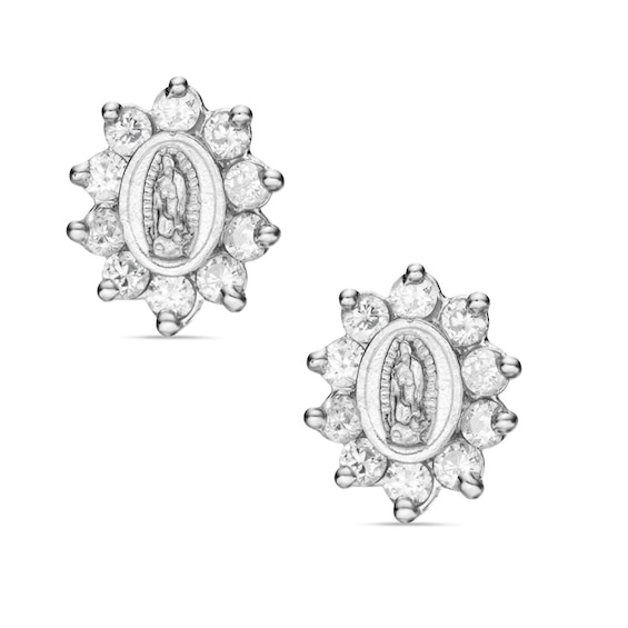 Child's Cubic Zirconia Our Lady of Guadalupe Stud Earrings in Sterling Silver