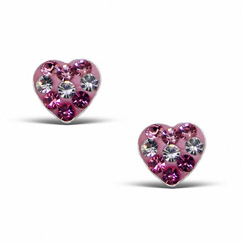 Child's Crystal Heart Stud Earrings in Sterling Silver with