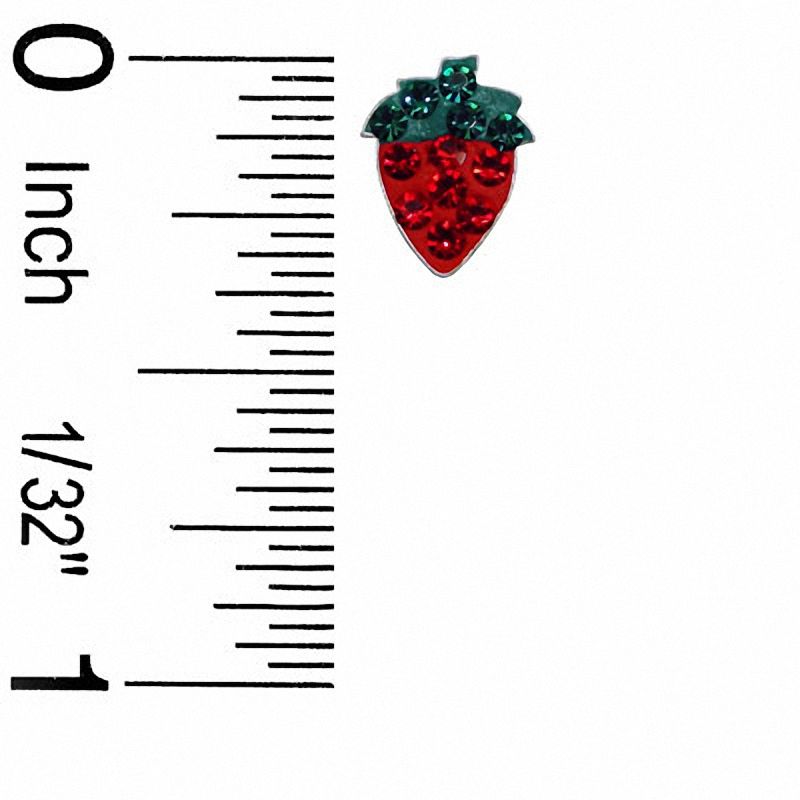 Child's Pink and Green Crystal Strawberry Stud Earrings in Sterling Silver