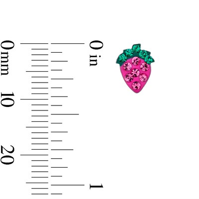 Child's Pink and Green Crystal Strawberry Stud Earrings in Sterling Silver