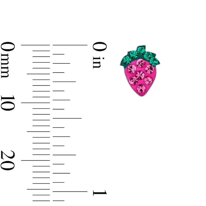 Main Image 3 of Child's Pink and Green Crystal Strawberry Stud Earrings in Sterling Silver