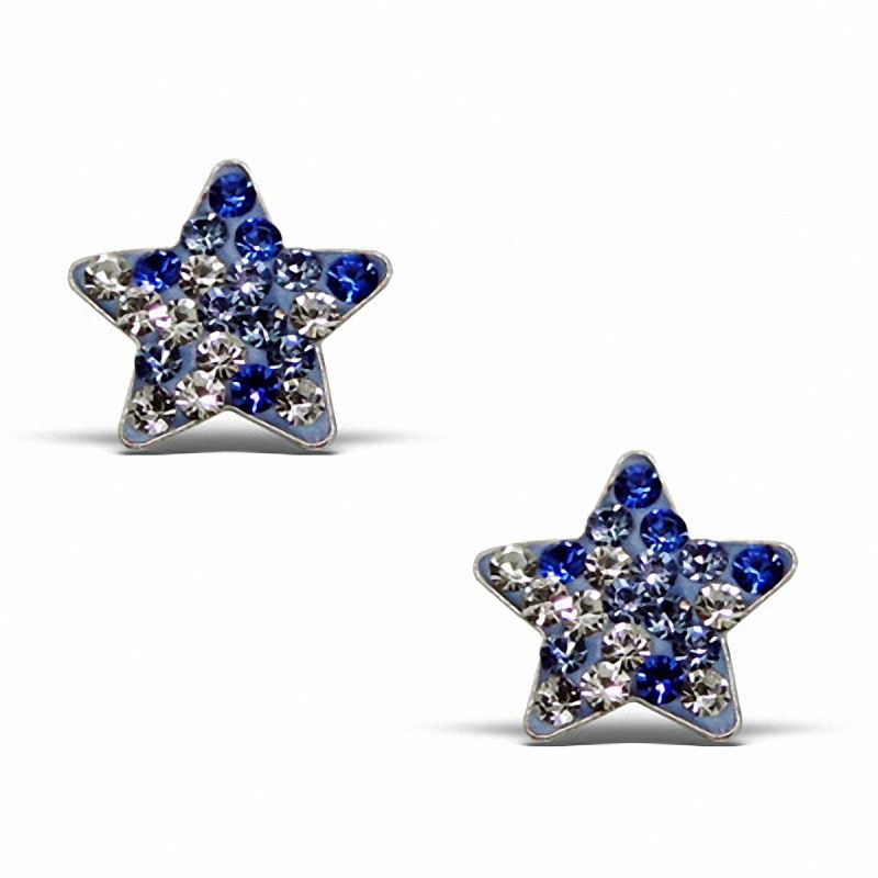 Child's Blue and White Crystal Star Stud Earrings in Sterling Silver