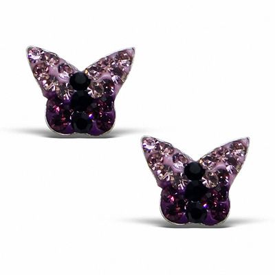 Child's and Black Crystal Butterfly Stud Earrings in Sterling Silver