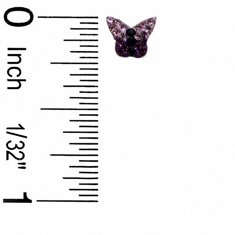 Child's Purple and Black Crystal Butterfly Stud Earrings in Sterling Silver