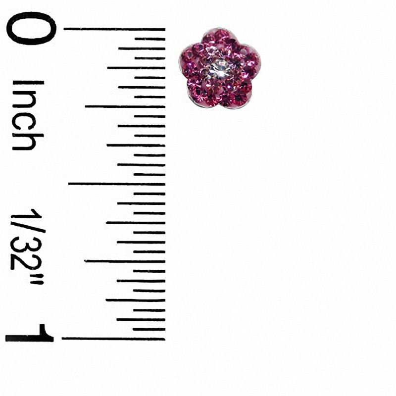 Child's Pink Crystal Flower Stud Earrings in Sterling Silver