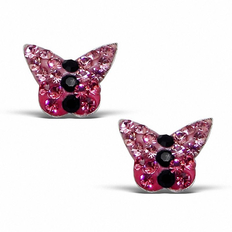 Main Image 1 of Child's Pink and Black Crystal Butterfly Stud Earrings in Sterling Silver