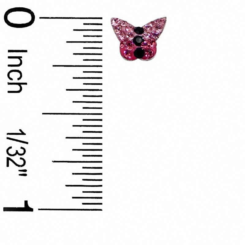 Child's Pink and Black Crystal Butterfly Stud Earrings in Sterling Silver