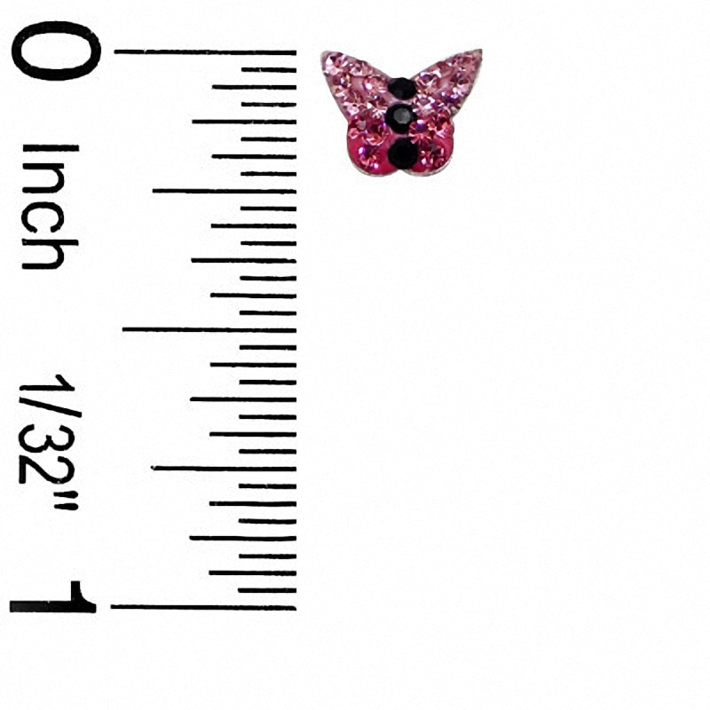 Main Image 2 of Child's Pink and Black Crystal Butterfly Stud Earrings in Sterling Silver