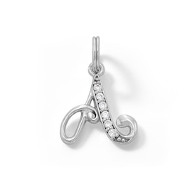 Cubic Zirconia Calligraphy Initial &quot;A&quot; Bracelet Charm in Sterling Silver