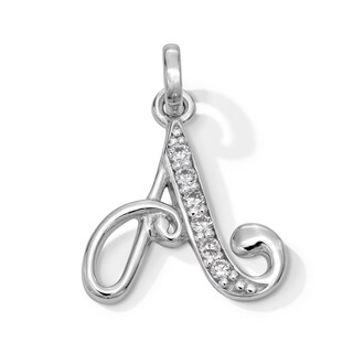 Cubic Zirconia Calligraphy Initial "A" Charm in Sterling Silver