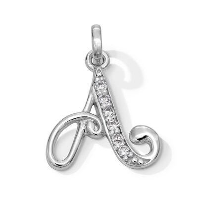 Cubic Zirconia Calligraphy Initial "A" Charm in Sterling Silver