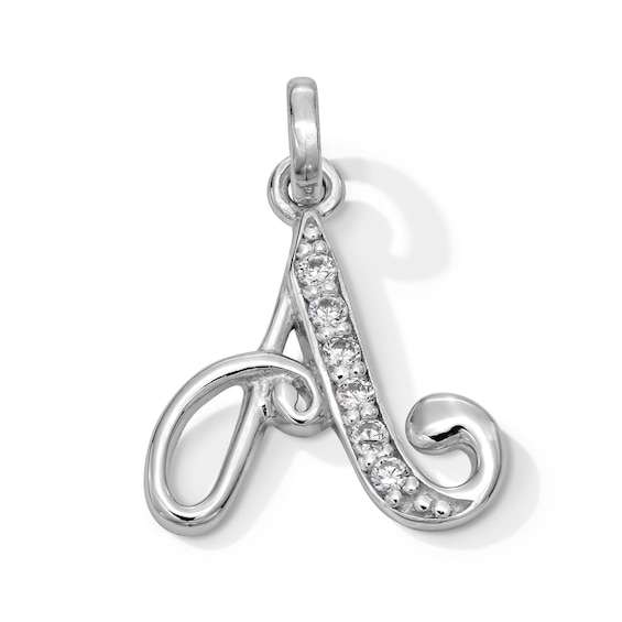 Cubic Zirconia Calligraphy Initial "A" Bracelet Charm in Sterling Silver