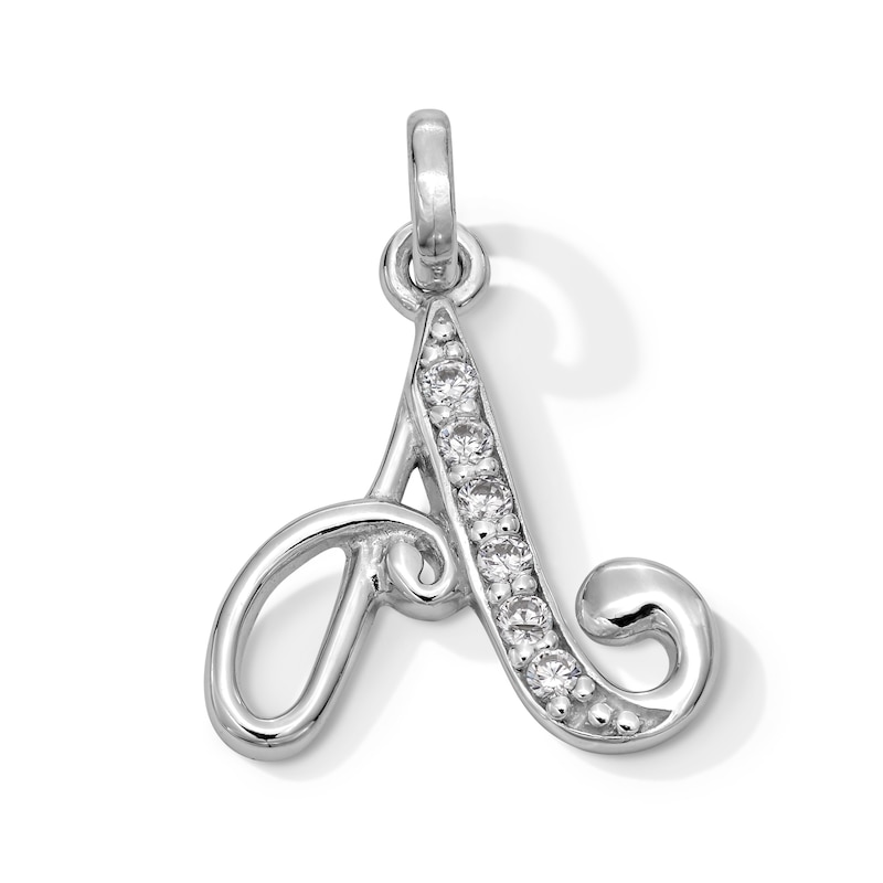 Cubic Zirconia Calligraphy Initial "A" Charm in Sterling Silver