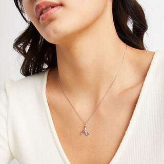 Cubic Zirconia Calligraphy Initial "A" Charm in Sterling Silver