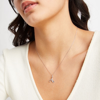 Cubic Zirconia Calligraphy Initial "A" Charm in Sterling Silver