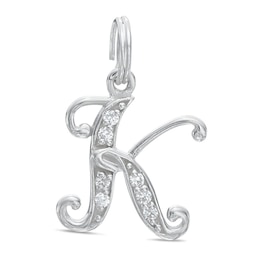 Cubic Zirconia Calligraphy Initial &quot;K&quot; Bracelet Charm in Sterling Silver