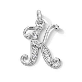 Cubic Zirconia Calligraphy Initial "K" Charm in Sterling Silver