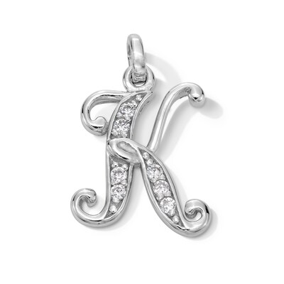 Cubic Zirconia Calligraphy Initial "K" Charm in Sterling Silver